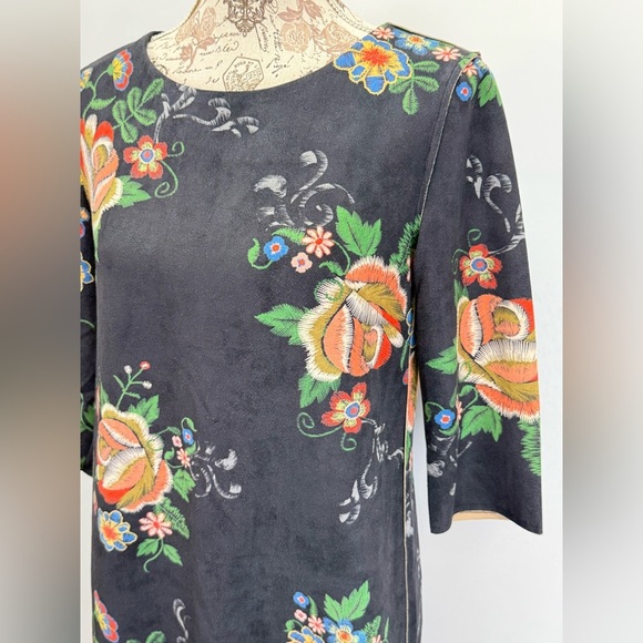 DOR DOR COUTURE Dark gray with floral print Mini shift Dress size S - Picture 2 of 13